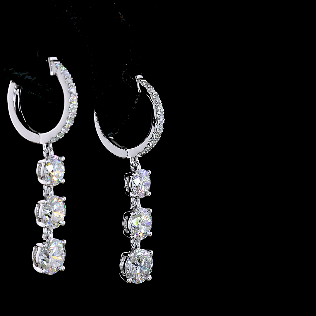2.59 CTTW Round Lab Grown Diamond Hanging Earring Size 30.7 (E Color and VS1 Clarity)
