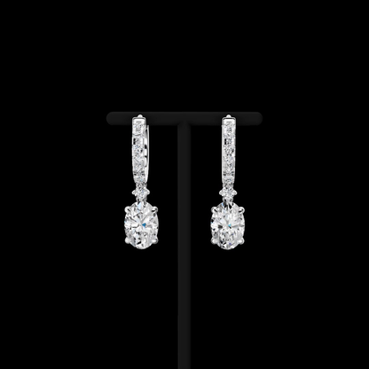 3.70 CTTW Oval Lab Grown Diamond Hanging Earring Size 26.4 (E Color and VS1 Clarity)