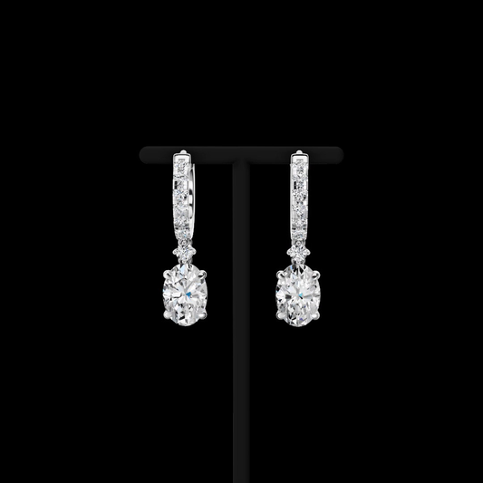 3.70 CTTW Oval Lab Grown Diamond Hanging Earring Size 26.4 (E Color and VS1 Clarity)