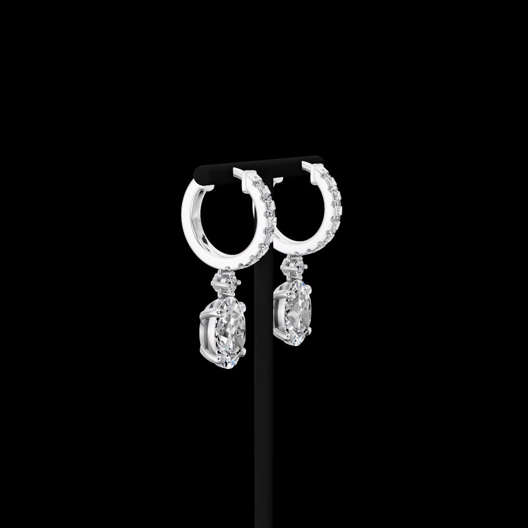 3.70 CTTW Oval Lab Grown Diamond Hanging Earring Size 26.4 (E Color and VS1 Clarity)