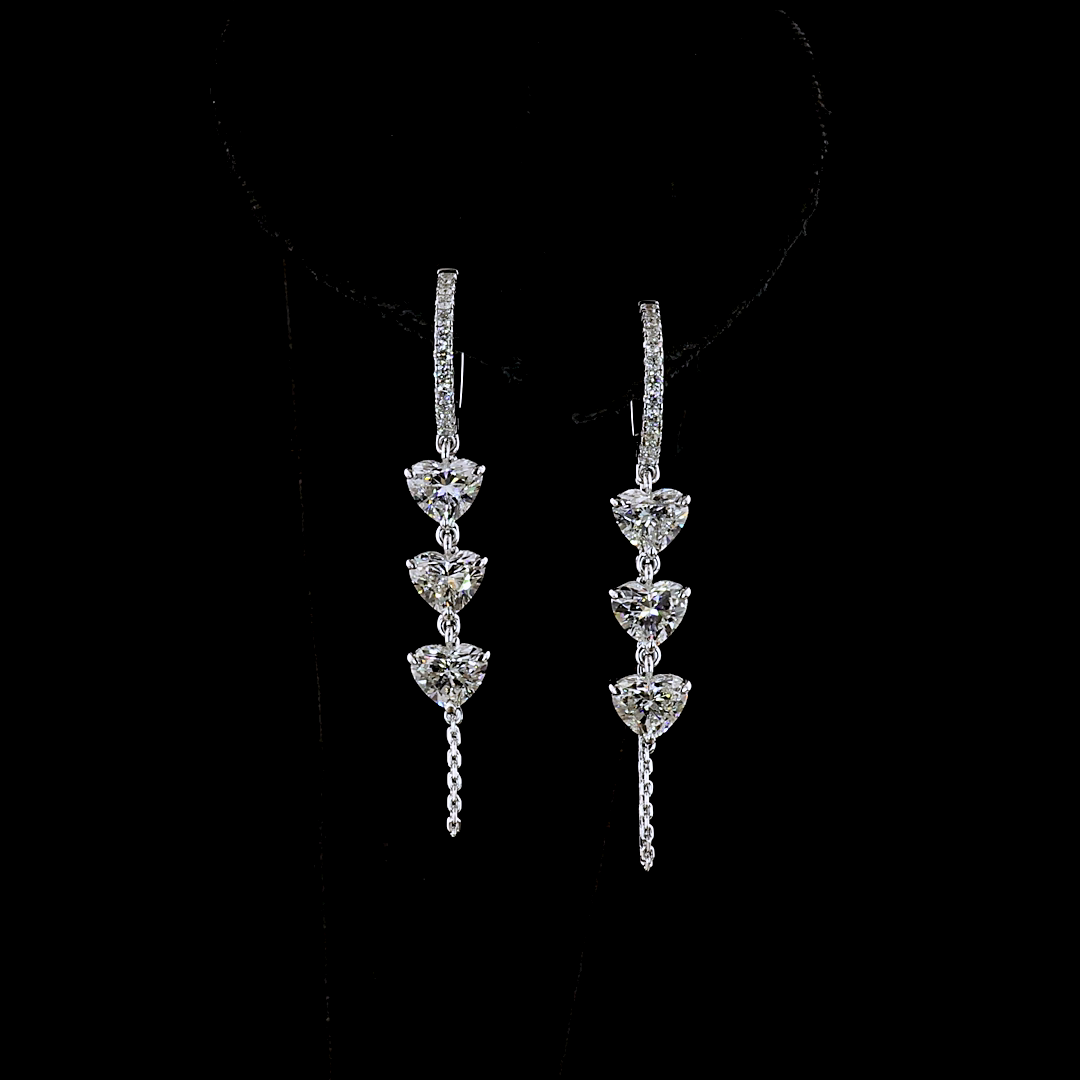 3.16 CTTW Heart Lab Grown Diamond Hanging Earring Size 45 (E Color and VS1 Clarity)
