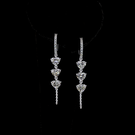 3.16 CTTW Heart Lab Grown Diamond Hanging Earring Size 45 (E Color and VS1 Clarity)