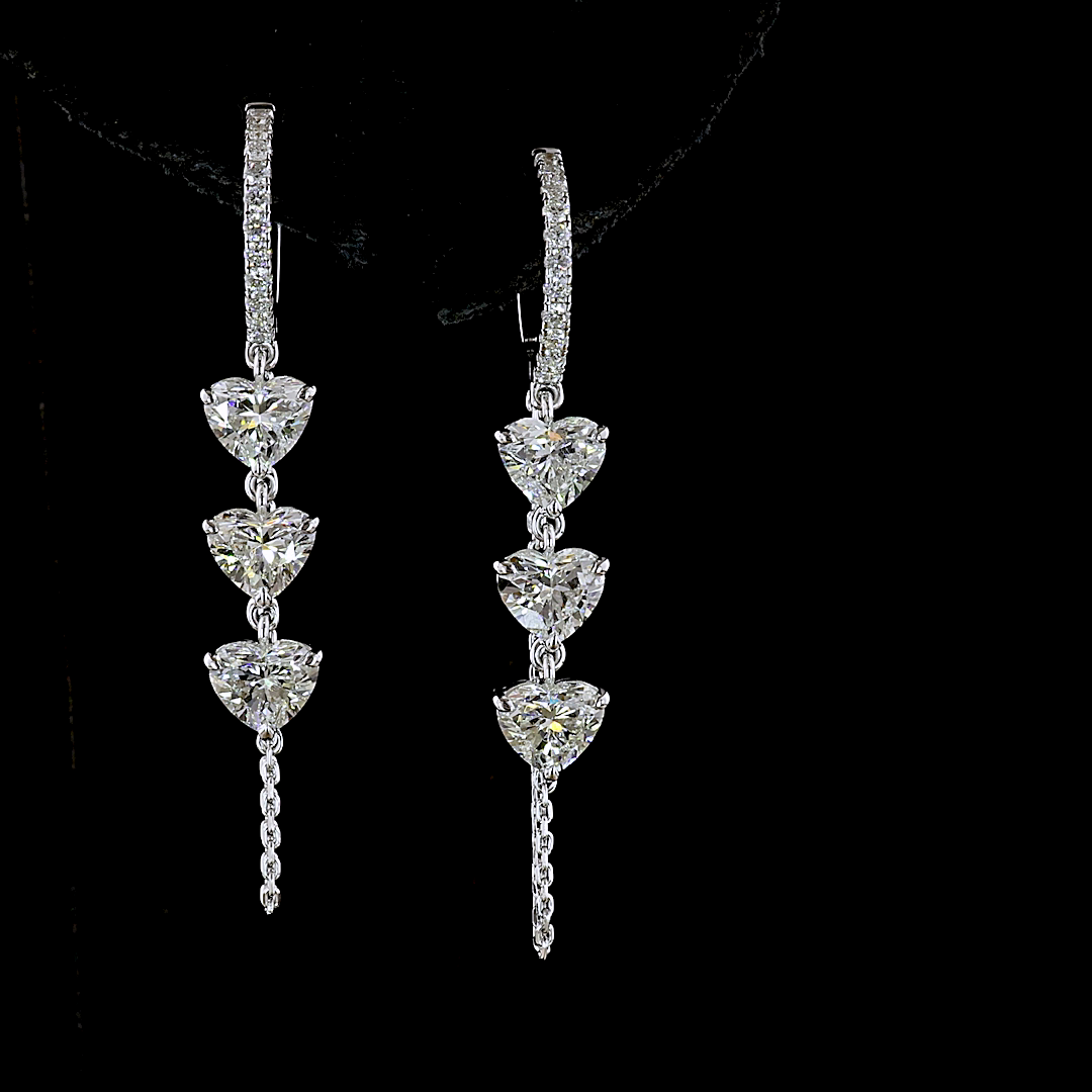 3.16 CTTW Heart Lab Grown Diamond Hanging Earring Size 45 (E Color and VS1 Clarity)