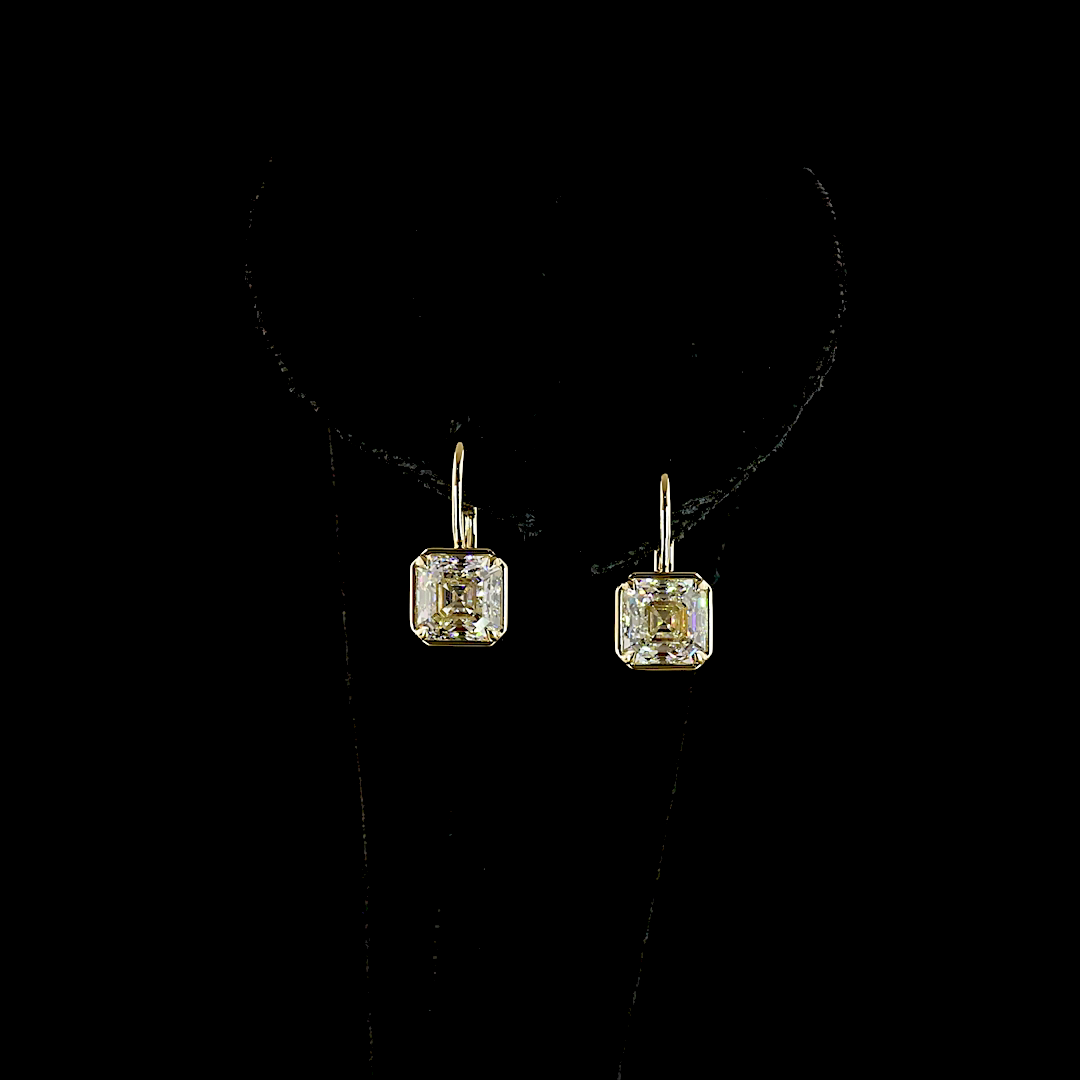 3.09 CTTW Antique Asscher Lab Grown Diamond Hanging Earring Size 17.05 (F Color and VS1 Clarity)