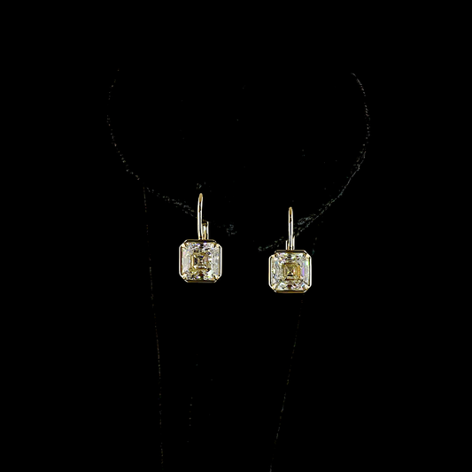 3.09 CTTW Antique Asscher Lab Grown Diamond Hanging Earring Size 17.05 (F Color and VS1 Clarity)