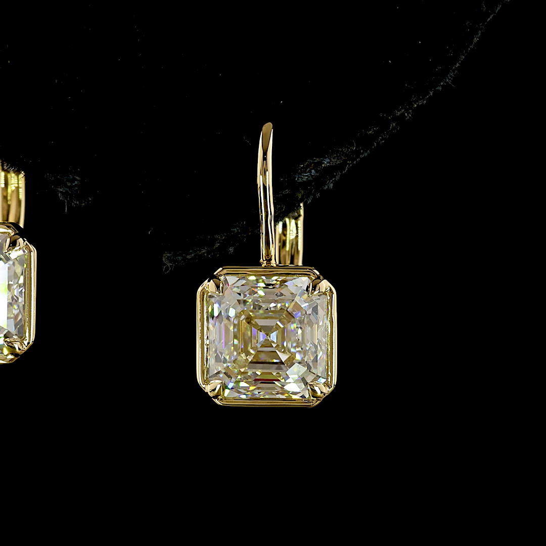 3.09 CTTW Antique Asscher Lab Grown Diamond Hanging Earring Size 17.05 (F Color and VS1 Clarity)