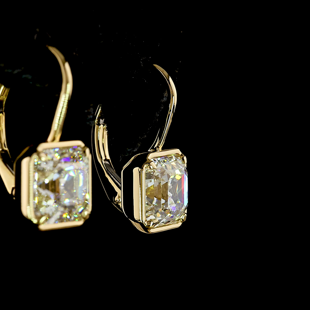 3.09 CTTW Antique Asscher Lab Grown Diamond Hanging Earring Size 17.05 (F Color and VS1 Clarity)