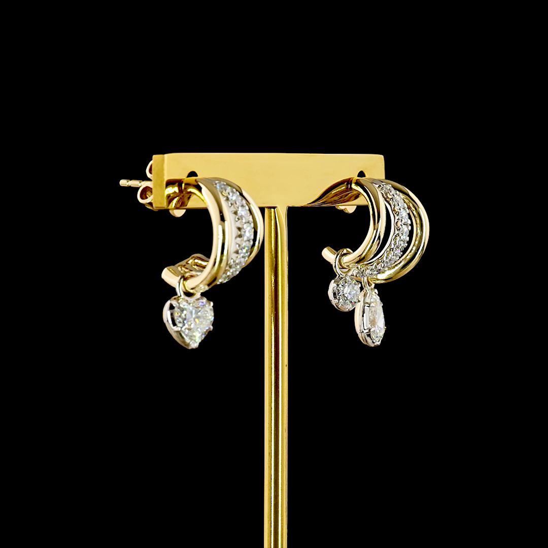 1.66 CTTW Heart Lab Grown Diamond 57 Earring Size 21.45 (E Color and VS1 Clarity)