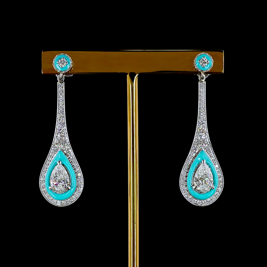 2.67 CTTW Pear Lab Grown Diamond Hanging Earring (E Color and VS1 Clarity)