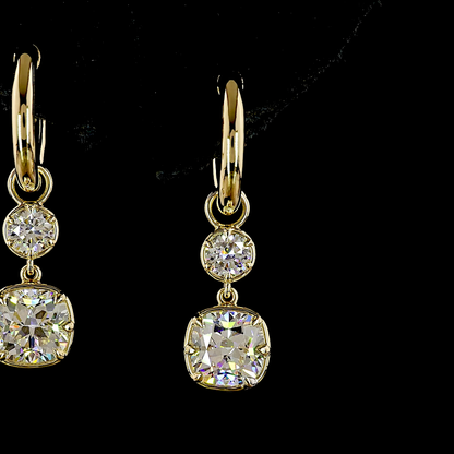 2.48 CTTW Square Cushion Brilliant Lab Grown Diamond Hanging Earring Size 25.1 (E Color and VS1 Clarity)