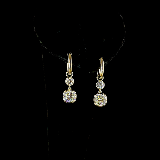 2.52 CTTW Square Cushion Brilliant Lab Grown Diamond Hanging Earring Size 25.1 (E Color and VS1 Clarity)