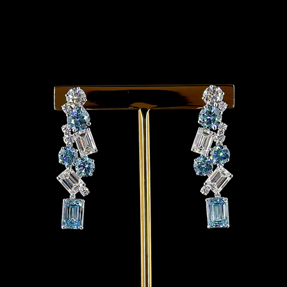 13.04 CTTW Emerald Lab Diamond Hanging Earring (Fancy Vivid Blue Color and VS1 Clarity)
