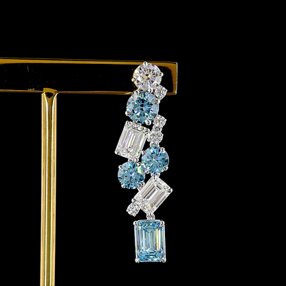 13.04 CTTW Emerald Lab Diamond Hanging Earring (Fancy Vivid Blue Color and VS1 Clarity)