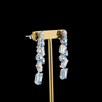 13.04 CTTW Emerald Lab Diamond Hanging Earring (Fancy Vivid Blue Color and VS1 Clarity)