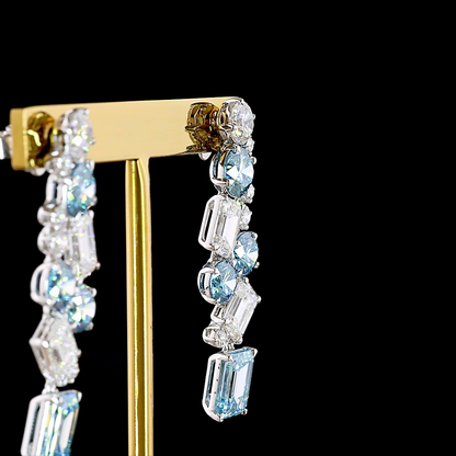 13.04 CTTW Emerald Lab Diamond Hanging Earring (Fancy Vivid Blue Color and VS1 Clarity)