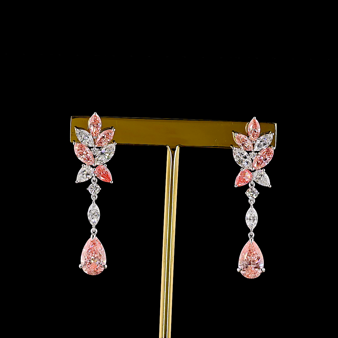6.74 CTTW MIX Lab Diamond Hanging Earring (Fancy Vivid Pink Color and VS2 Clarity)