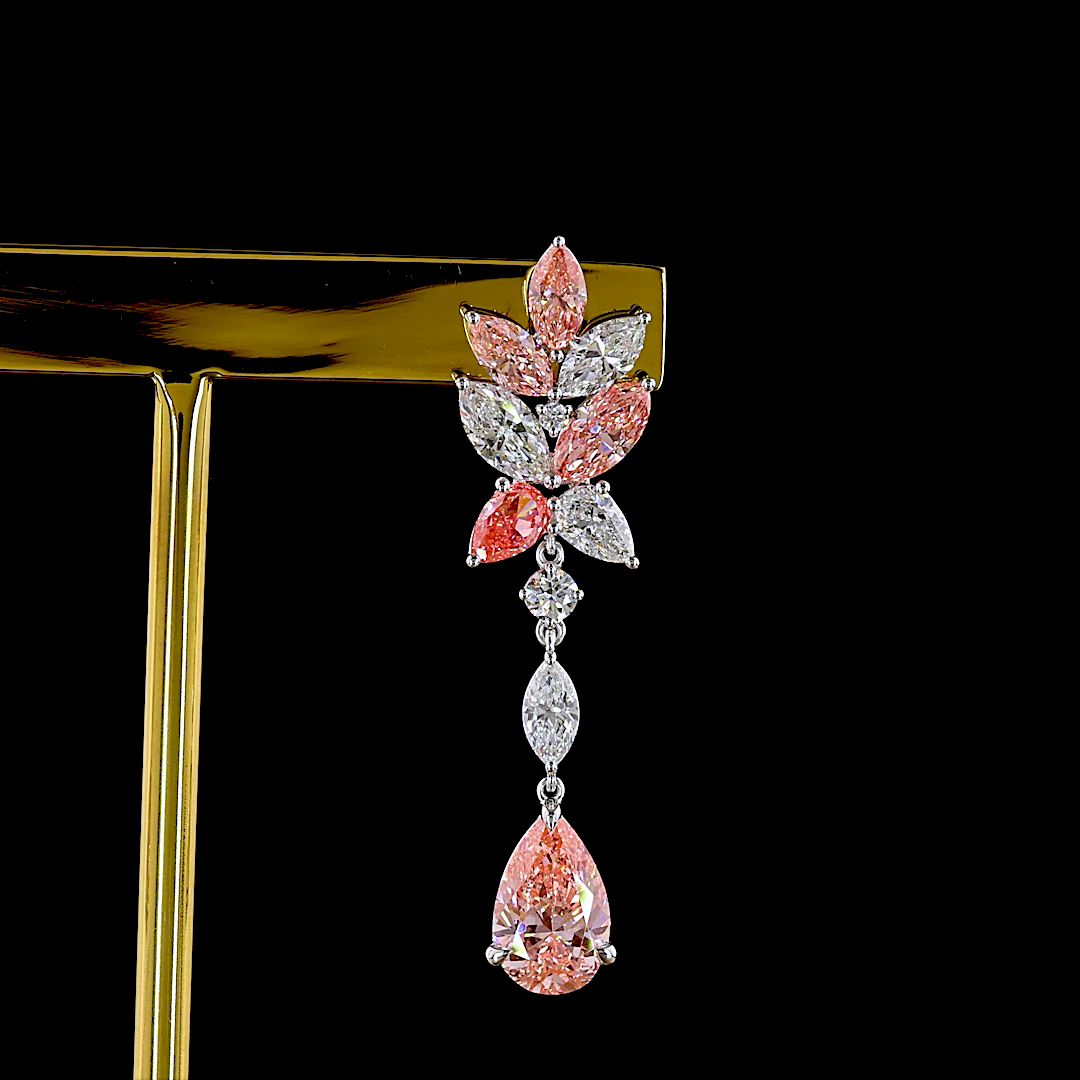 6.74 CTTW MIX Lab Diamond Hanging Earring (Fancy Vivid Pink Color and VS2 Clarity)