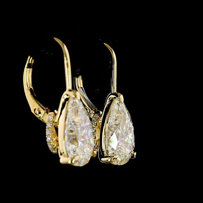 4.22 CTTW Pear Lab Grown Diamond Hanging Earring Size 21.45 (F Color and VS1 Clarity)