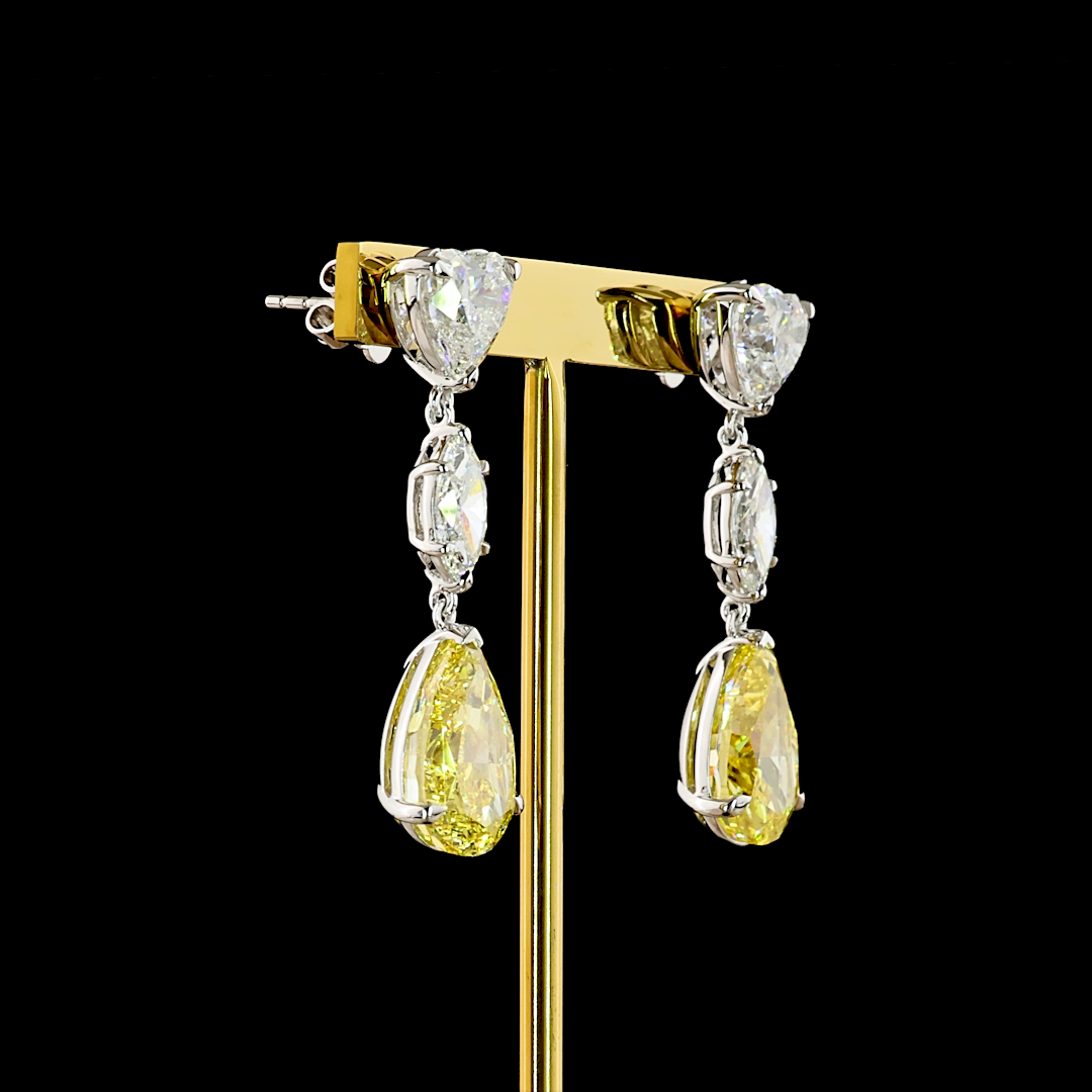 19.25 CTTW MIX Lab Diamond Hanging Earring (Fancy Vivid Yellow Color and VS2 Clarity)