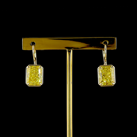 8.13 CTTW Radiant Lab Grown Diamond Hanging Earring Size 23.4 (FV.YL Color and VS2 Clarity)