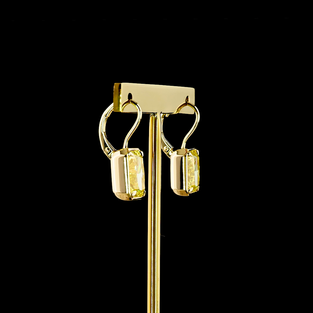 8.13 CTTW Radiant Lab Grown Diamond Hanging Earring Size 23.4 (FV.YL Color and VS2 Clarity)