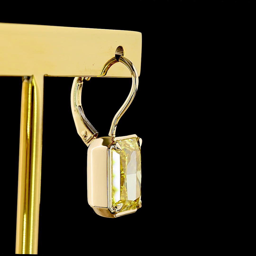 8.13 CTTW Radiant Lab Grown Diamond Hanging Earring Size 23.4 (FV.YL Color and VS2 Clarity)