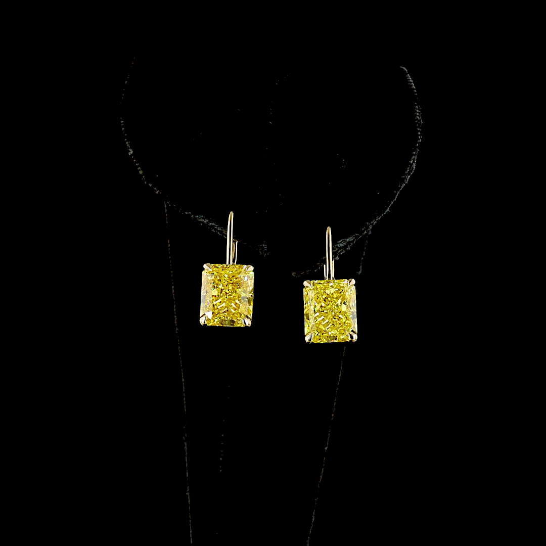 8.20 CTTW Radiant Lab Grown Diamond Hanging Earring Size 20.5 (FV.YL Color and VS1 Clarity)