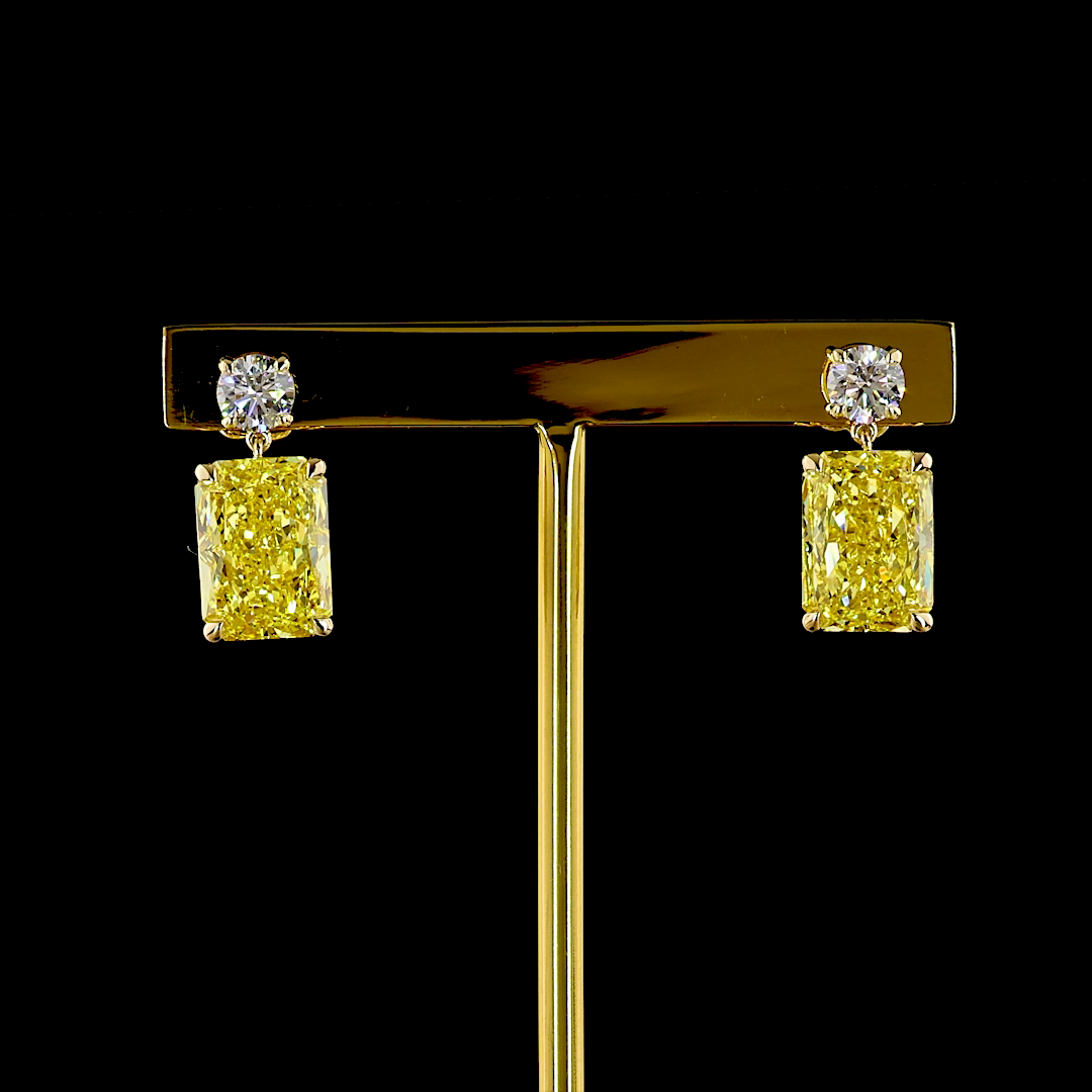 10.87 CTTW Radiant Lab Grown Diamond Hanging Earring Size 17.3 (FV.YL Color and VS1 Clarity)