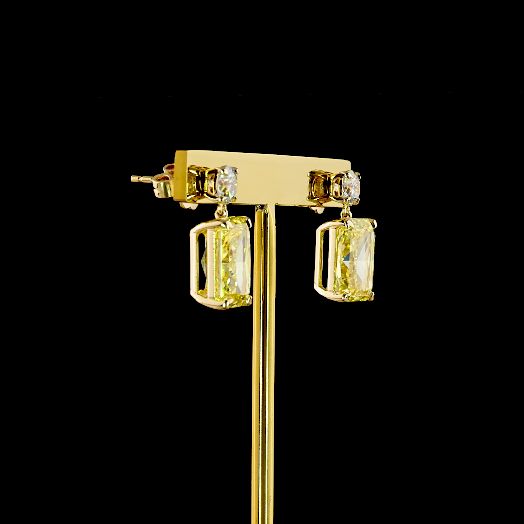 10.87 CTTW Radiant Lab Grown Diamond Hanging Earring Size 17.3 (FV.YL Color and VS1 Clarity)