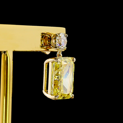 10.87 CTTW Radiant Lab Grown Diamond Hanging Earring Size 17.3 (FV.YL Color and VS1 Clarity)