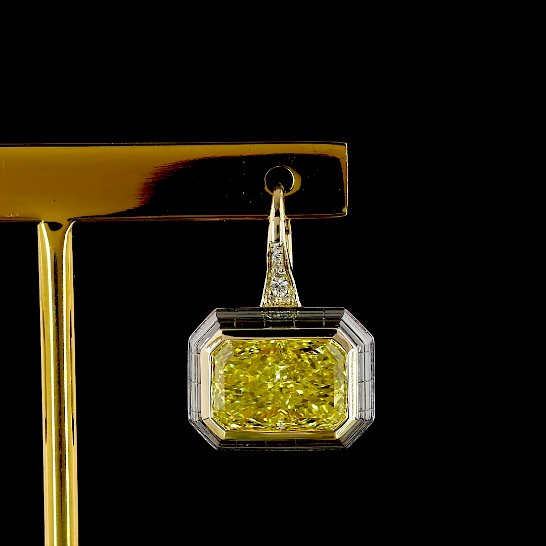 9.16 CTTW Radiant Lab Grown Diamond Hanging Earring Size 22 (FV.YL Color and VS1 Clarity)