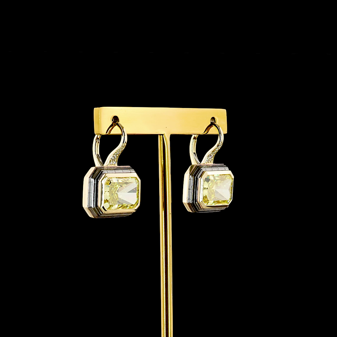 9.16 CTTW Radiant Lab Grown Diamond Hanging Earring Size 22 (FV.YL Color and VS1 Clarity)