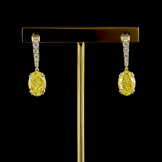 6.64 CTTW Oval Lab Diamond Hanging Earring (Fancy Vivid Yellow Color and VS2 Clarity)