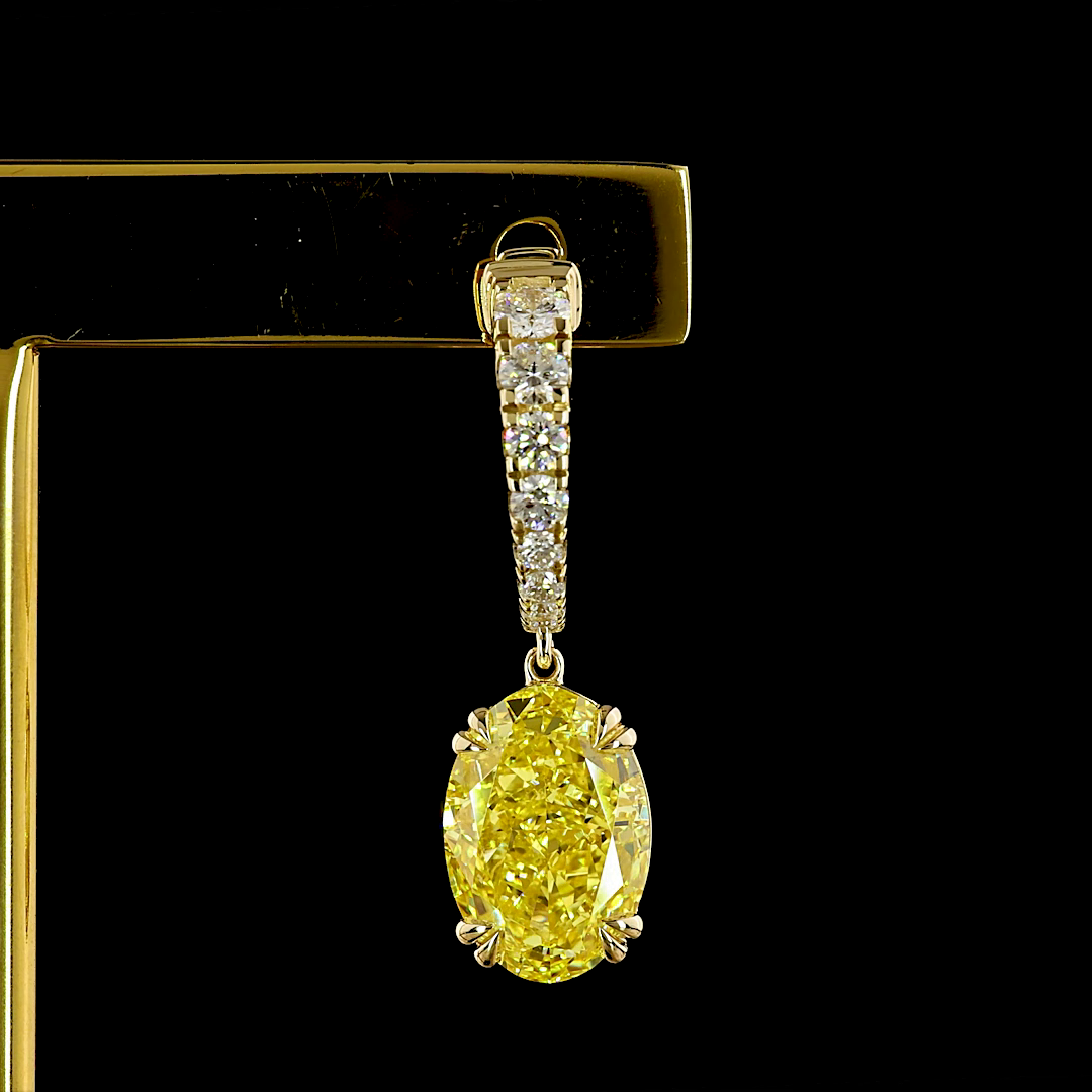 6.64 CTTW Oval Lab Diamond Hanging Earring (Fancy Vivid Yellow Color and VS2 Clarity)