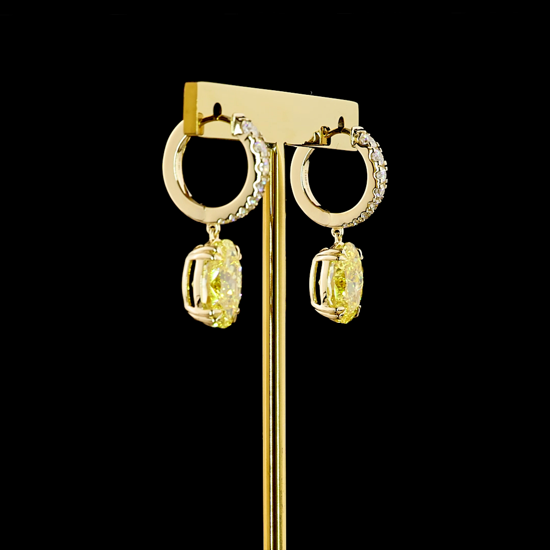 6.64 CTTW Oval Lab Diamond Hanging Earring (Fancy Vivid Yellow Color and VS2 Clarity)
