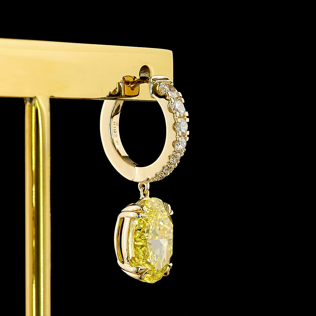 6.64 CTTW Oval Lab Diamond Hanging Earring (Fancy Vivid Yellow Color and VS2 Clarity)