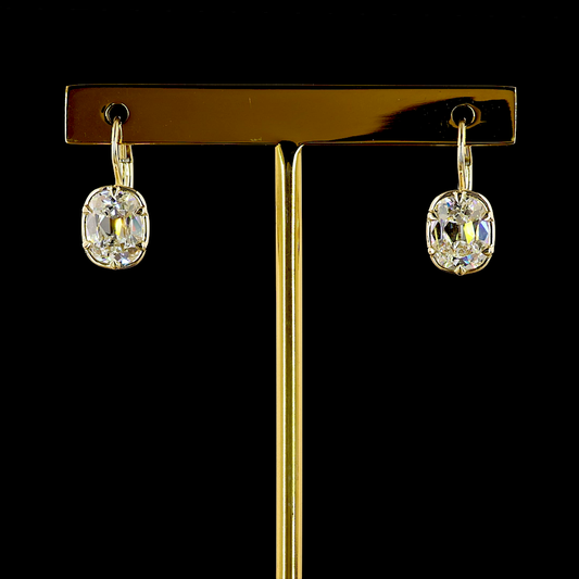 3.15 CTTW Antique Cushion Lab Grown Diamond Hanging Earring Size 15.8 (D Color and VVS2 Clarity)