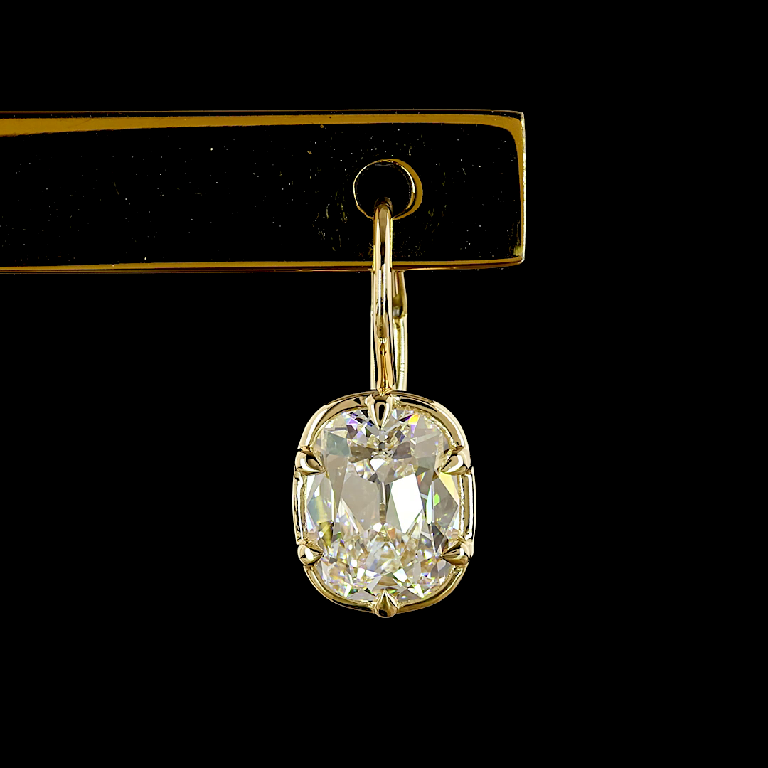 3.15 CTTW Antique Cushion Lab Grown Diamond Hanging Earring Size 15.8 (D Color and VVS2 Clarity)