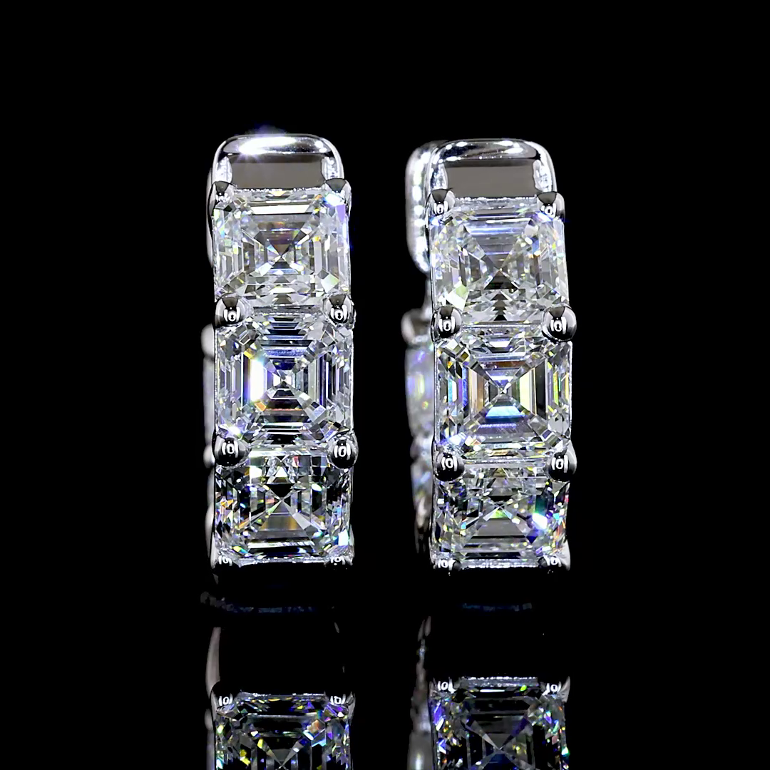 3.21 CTTW Asscher Lab Grown Diamond Huggies Earring 14.75mm (E Color and VS1 Clarity)