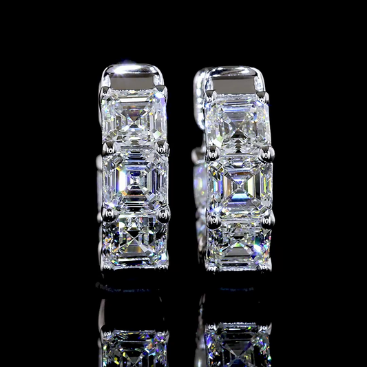 3.17 CTTW Asscher Lab Grown Diamond Huggies Earring 14.08mm (E Color and VS1 Clarity)
