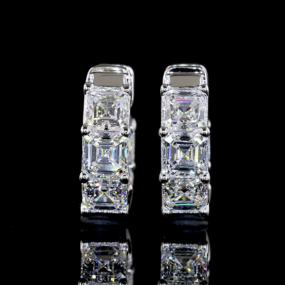 3.13 CTTW Asscher Lab Grown Diamond Huggies Earring 14.08mm (E Color and VS1 Clarity)