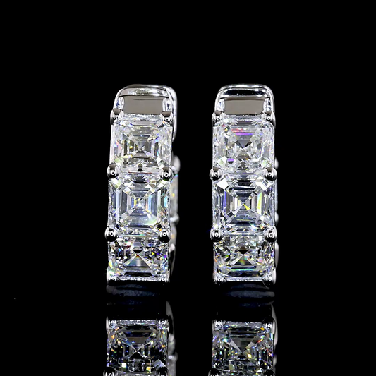 3.13 CTTW Asscher Lab Grown Diamond Huggies Earring 14.08mm (E Color and VS1 Clarity)