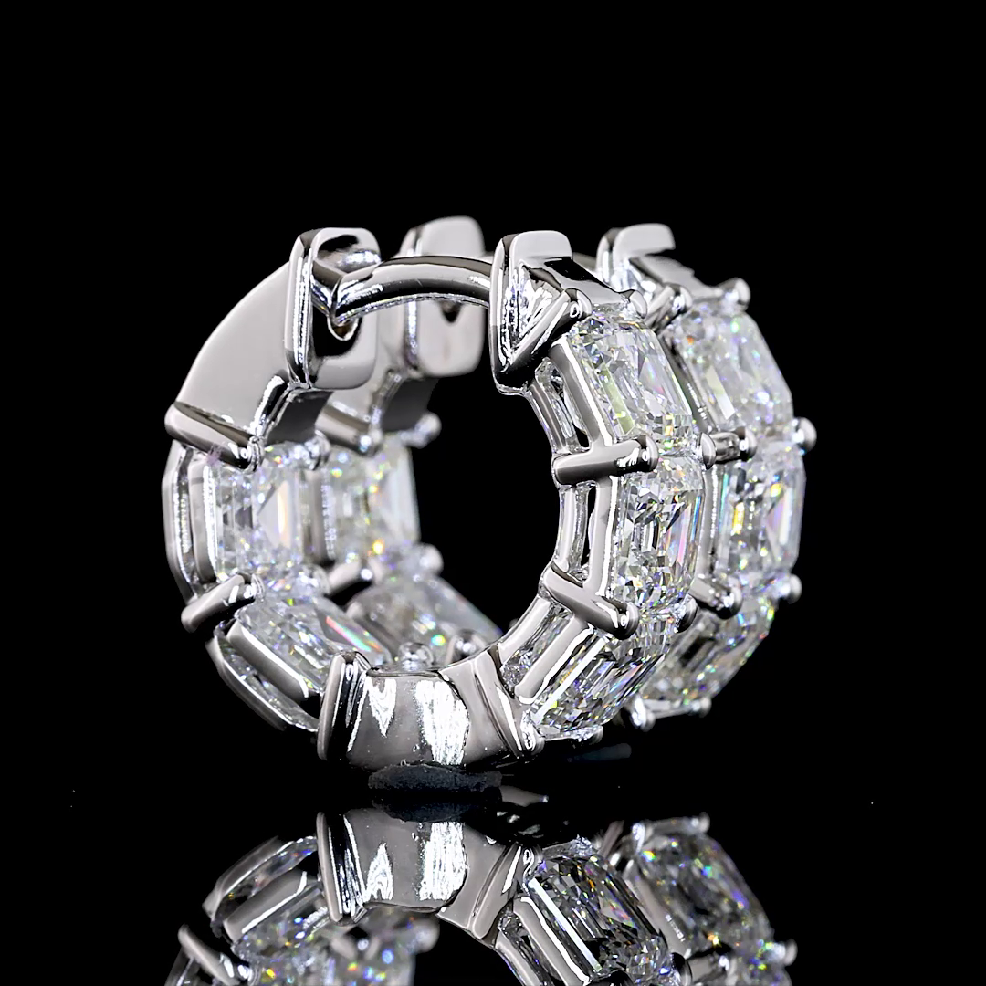 3.13 CTTW Asscher Lab Grown Diamond Huggies Earring 14.08mm (E Color and VS1 Clarity)