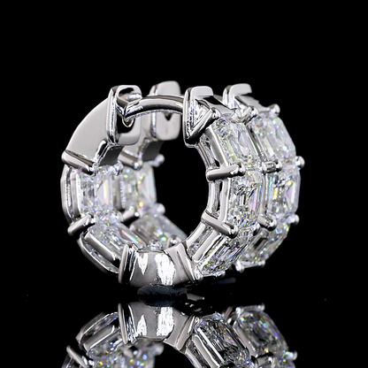 3.13 CTTW Asscher Lab Grown Diamond Huggies Earring 14.08mm (E Color and VS1 Clarity)