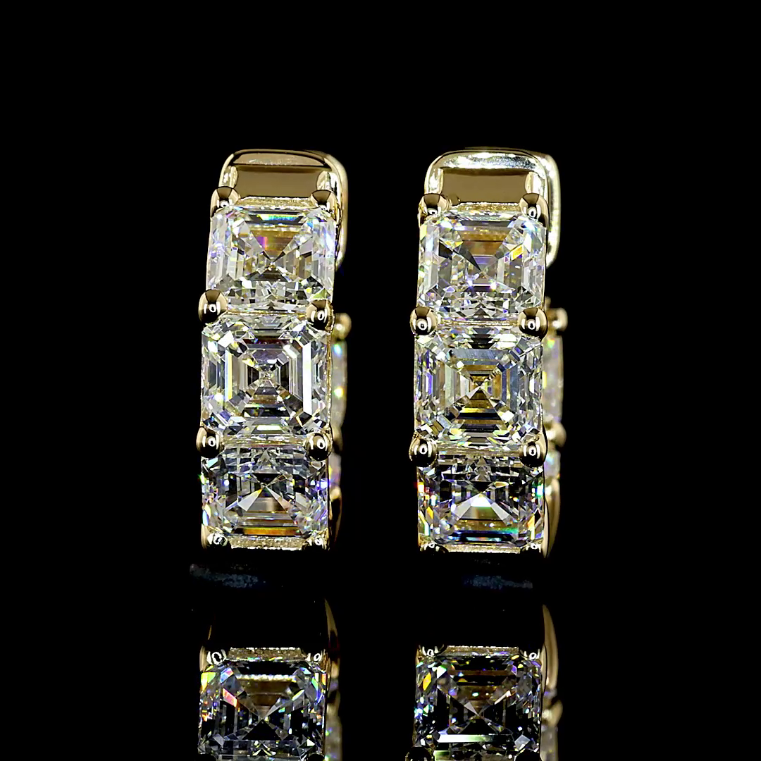 3.08 CTTW Asscher Lab Grown Diamond Huggies Earring 14.08mm (E Color and VS1 Clarity)