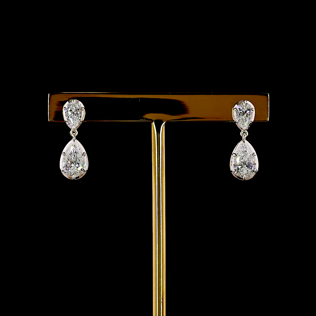 2.24 CTTW Pear Lab Grown Diamond Hanging Earring Size 17.75 (E Color and VS1 Clarity)