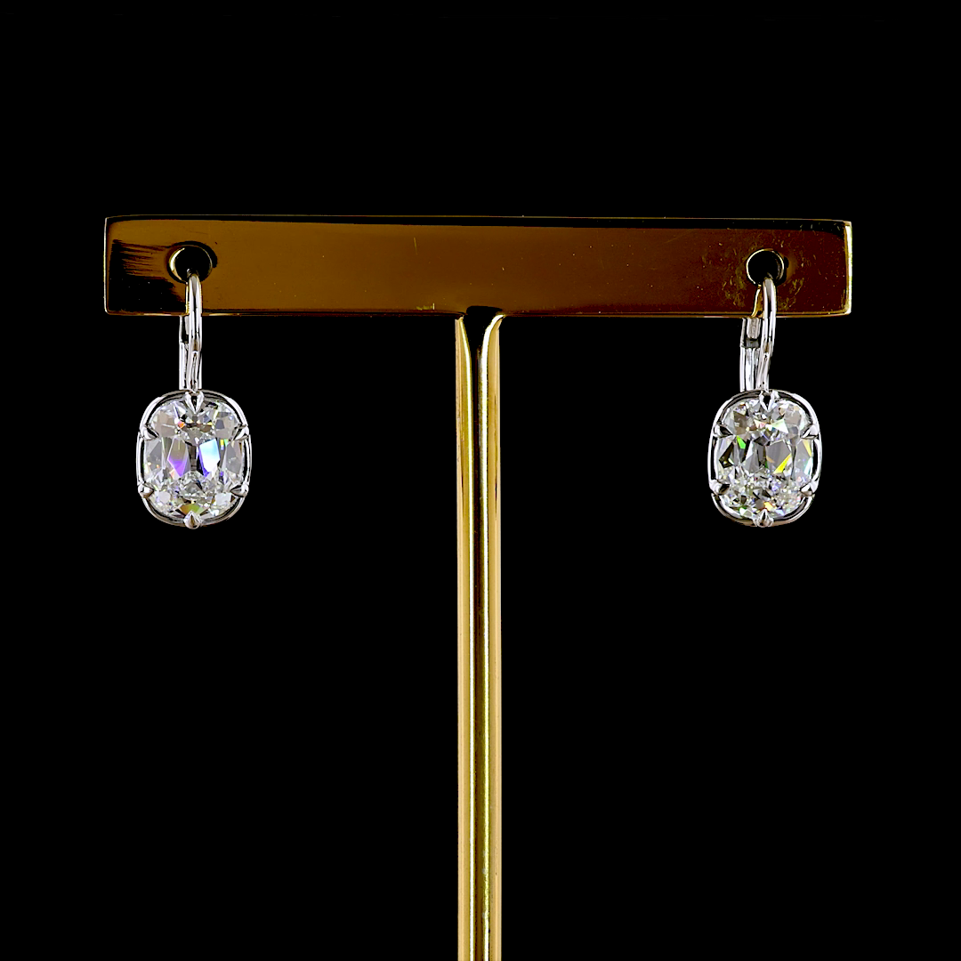 3.08 CTTW Antique Cushion Lab Grown Diamond Hanging Earring Size 15.8 (E Color and VS1 Clarity)