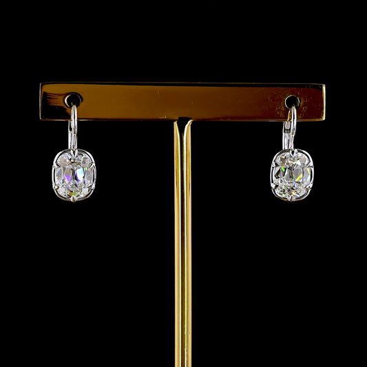 3.08 CTTW Antique Cushion Lab Grown Diamond Hanging Earring Size 15.8 (E Color and VS1 Clarity)