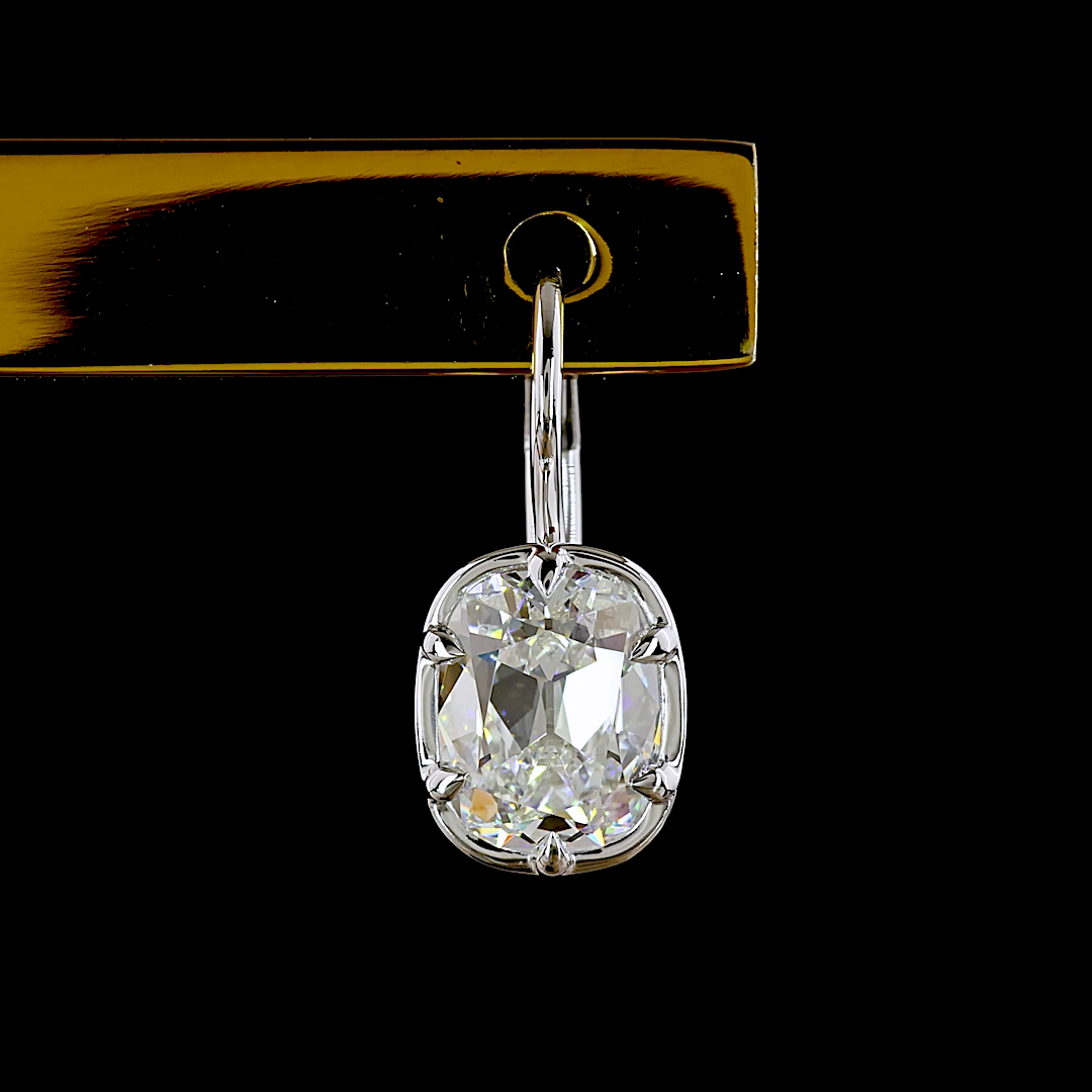 3.08 CTTW Antique Cushion Lab Grown Diamond Hanging Earring Size 15.8 (E Color and VS1 Clarity)