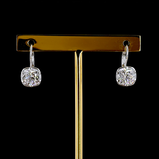 3.04 CTTW Square Cushion Brilliant Lab Grown Diamond Hanging Earring Size 15.86 (D Color and VVS2 Clarity)